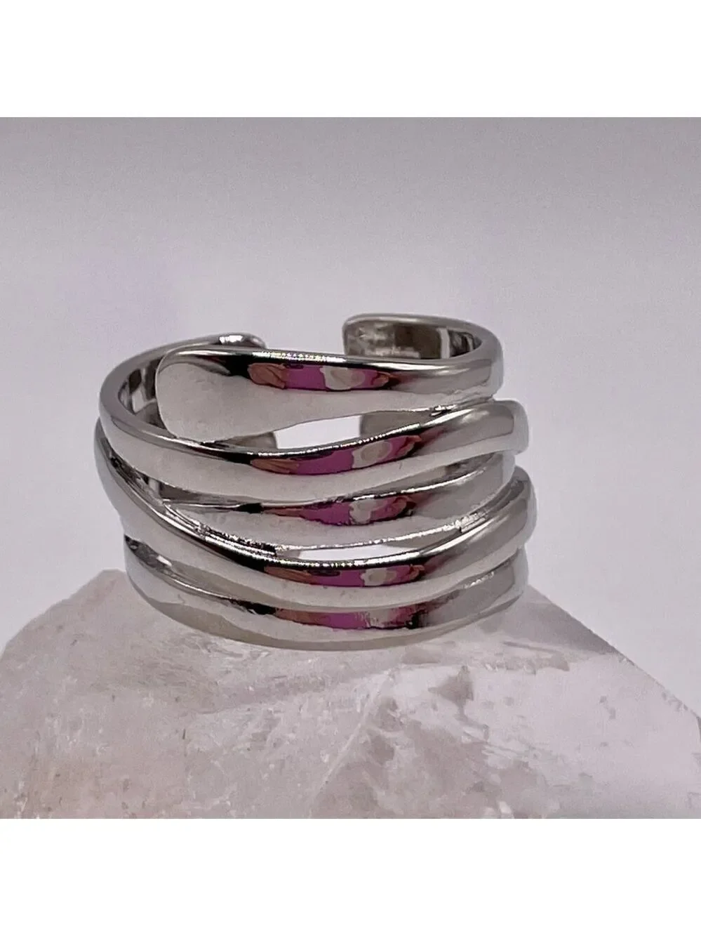 925 Sterling Stamped Adjustable Welded Stacked Wire Adjustable Boho Ring #1310